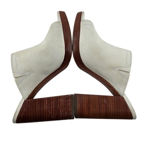 Frye Karissa Heeled Mules Womens 7.5 M Ivory Leather Chunky High Heel Peep Toe - Picture 8 of 14